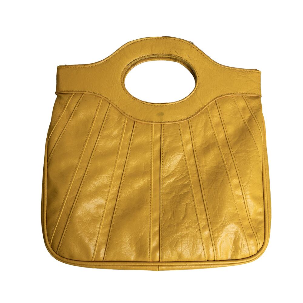 Women's Vintage Style Mustard Yellow Cut-Out Top Handle Tote HandBag Purse - GUC